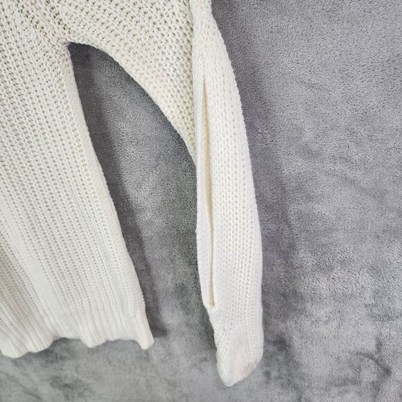 Womens Ivory Love Change Italy Knit Sweater Cold Shoulder Crew Neck Size L - Picture 3 of 9